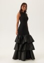 Goddiva Satin Frill Maxi Dress