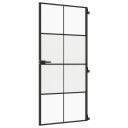 vidaXL Innerdør slank svart 93x201,5 cm herdet glass og aluminium
