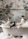 Playful Penguins Bubble Bath Plakat / 50x70