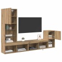  TV Vegg Enheter med LED  stripelys Artisan Eik Konstruert tre
