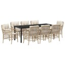 9 Delt Hage Diningssett med Puter Beige Poly Rattan