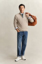 GANT Micro Textured Cotton Half Zip   Beige   XXL