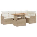  6 deler hagemøbelsett med puter Beige Poly Rattan Akacia