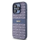 DKNY lærveske med ensfarget stripe og metalllogo til iPhone 15 Pro - blå