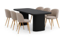 Bark Kopparbo Spisebord 200 cm med 6 Greya Spisestoler med armlener   Svart / Greige Bouclé / Metallben Eik
