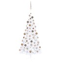 vidaXL Kunstig juletre halvt med LED og kuler 210 cm hvit