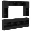  TV vegghyllesett med LED 6 pcs Svart Eik Konstruert tre