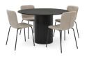 Bark Kopparbo Rundt Spisebord 130 cm med 4 Katy Spisestoler   Svart tre / Greige Bouclé / Metallben Svart