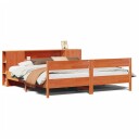  Seng med bokhylle uten madrass voksbrun 180x200 cm heltre furu 8721158617286