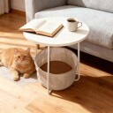 Rundt sidebord med oppbevaringskurv – metallramme