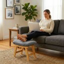 Bambus fotskammel med polstret stofftopp – ergonomisk design