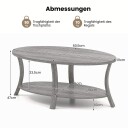 Ovalt salongbord med hylle – gummitre design med to etasjer