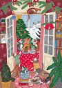 Cats in the Window at a Snowy Christmas in Bright Colours Plakat Plakat / 30x40cm