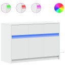  TV-benk med LED hvit 91x34x61 cm konstruert tre