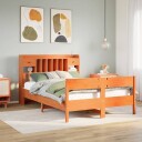  Seng med bokhylle uten madrass voksbrun 160x200 cm heltre furu 8721158618092