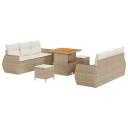  9-delt hagesofa-sett med puter beige poly rattan og akacia