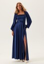 Goddiva Satin Volume Sleeve Maxi Dress