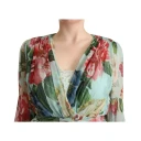 Dolce & Gabbana Green Floral Long Sleeves V-neck Midi Dress Grønn S