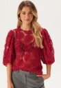 BUBBLEROOM 3D Flower Puff Sleeve Blouse Red L