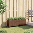 Plantekasse med hjul og 3 potter brun 107x32x38 cm polyrotting