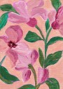 Pink Flowers With Bold Green Leaves Plakat Plakat / 70x100cm