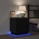  Nattbord med LED lamper Svart Eik 44x34,5x45 cm