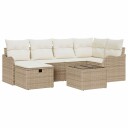  7-delt hagesofaset med puter beige polyrotting