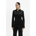 By Malina   Skjorte Malou Satin Lace Hem Shirt   Svart