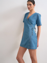 Topshop Sophie Short Sleeve Mini Denim Wrap Dress Denim 38