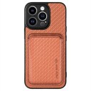 iPhone 15 Pro Magnetisk Deksel med Kortlomme Karbonfiber Brun