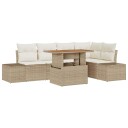  6 Delt Hage Spisebordsett med Puter Beige Poly Rattan Akacia