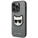 Karl Lagerfeld Saffiano Choupette Head Patch Hardt Deksel for iPhone 14 Pro Max - Sølv