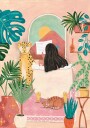 Woman taking bath in pink tropical bathroom Poster Plakat / 100x150cm