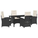  5 deler hage spisegruppe med puter svart poly-rattan