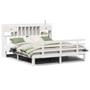  Seng med bokhylle uten madrass hvit 180x200 cm heltre furu 8721158615909