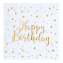 Servietter Happy Birthday Gull/ Hvit