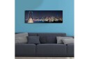 Lerretsbilde med LED belysning 30x90 cm Nattlig bybilde med bro og silhuetter av skyskrapere Mørk blå / Lys grønn / Hvit