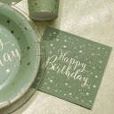 Kaffeservietter Happy Birthday Grønn/Gull   20 pakning