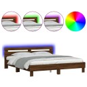 vidaXL Sengeramme med hodegavl og LED brun eik 200x200 cm 8721012247413