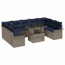 vidaXL Hagesofa Set med pute med pute 10 pcs Grå Poly Rattan
