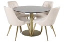 Venture Home Estelle Spisegruppe 106 cm Rund med 4 Velvet Stoler Beige