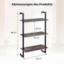 3 etasjes vegghylle med metallramme – rustikk brun
