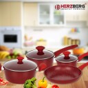 Herzberg HG 04715RED: 7 deler marmorbelagt kokekarsett i støpejern   rød