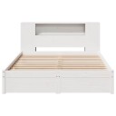  Seng med bokhylle uten madrass hvit 140x190 cm heltre furu 3322356