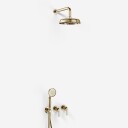 Hassel & Teudt HBR801 S01 Dusjsett M/Ø21cm Rain Deluxe M/Easyclean Vegg Polert Messing Naturfarget