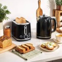 Vannkoker- og brødristersett, LED-display, 1,7 l, 2200 W, retro svart