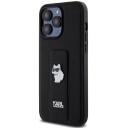 Karl Lagerfeld Gripstand Saffiano Choupette Pins mobildeksel for iPhone 13 Pro Max - svart