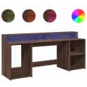  Skrivebord med LED-lys brun eik 200x55x91 cm konstruert tre