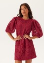 Bubbleroom 3D Flower Puff Sleeve Dress Red M