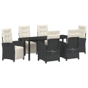  7-delt hage spisegruppe med puter svart poly rattan